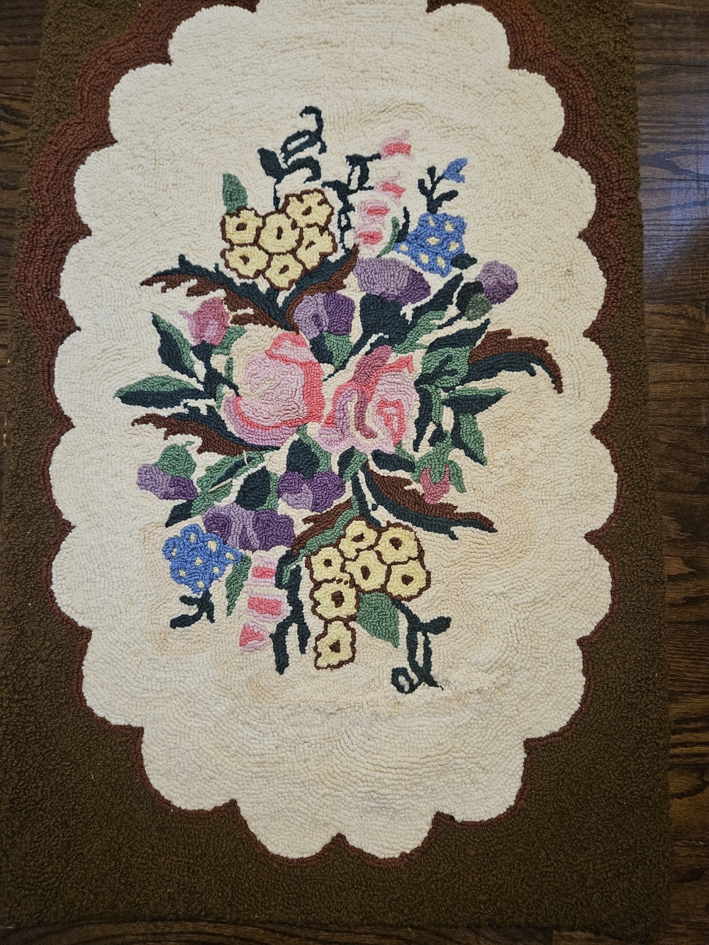 Floral Hooked Door Mat - Cream with Pink & Green